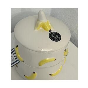 Luna & Sage Hand Painted Canister Bananas Kitchen Jar Bananas Topper Lid‎ NWT